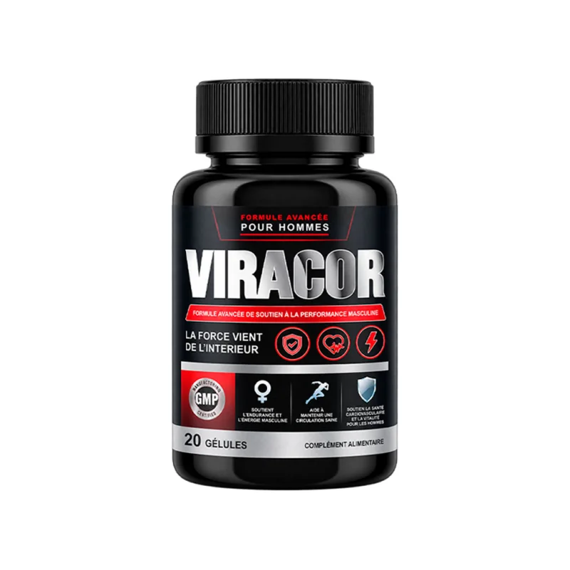 Viracor black jar of 20 capsules, front label